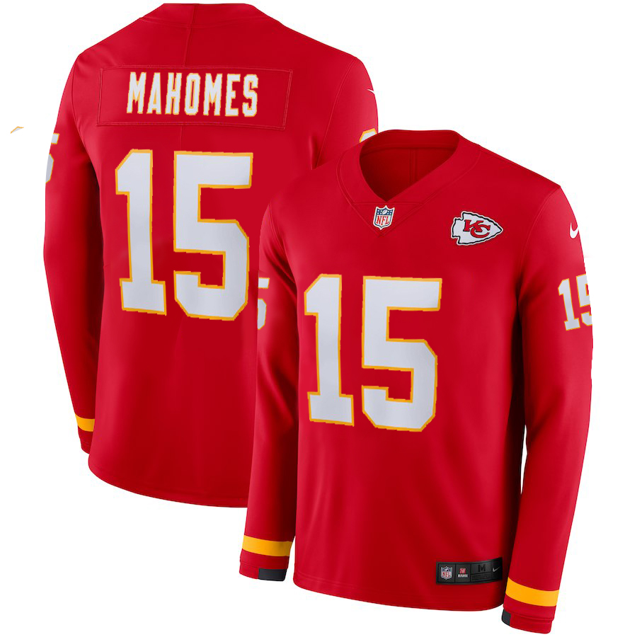 Men Kansas City Chiefs #15 Mahomes red Limited NFL Nike Therma Long Sleeve Jersey